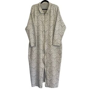 Soft Surroundings Grey White Damask Zip Front Robe Housecoat 3X 5CD06 Plus Size